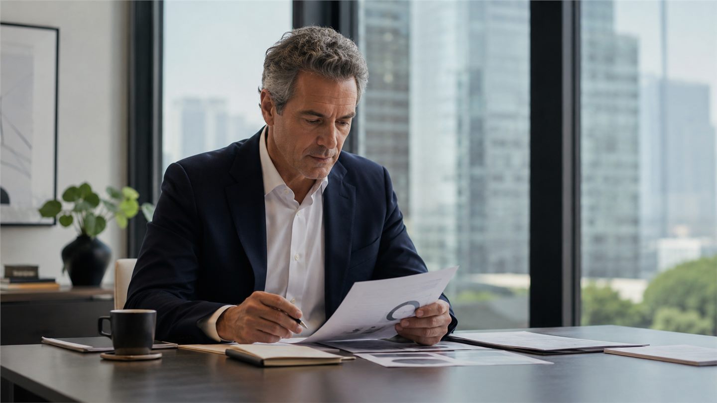 Ejecutivo revisa un reporte en una oficina del sector financiero