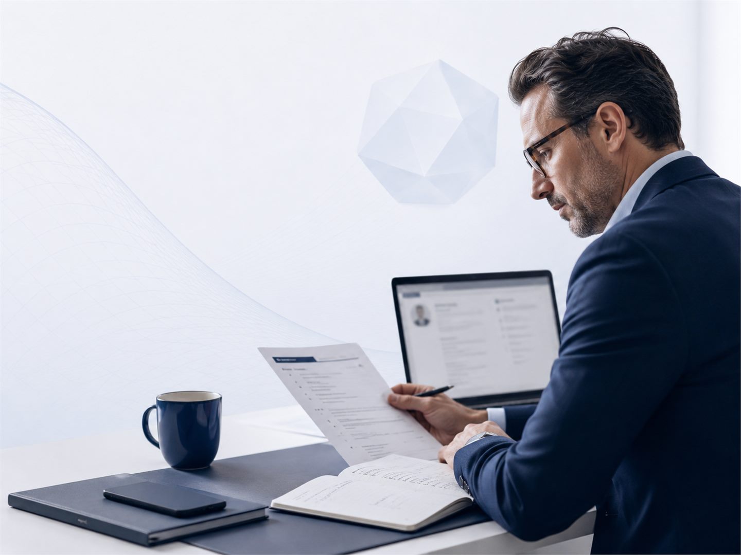 Profesional revisando su trayectoria y documentos de posicionamiento